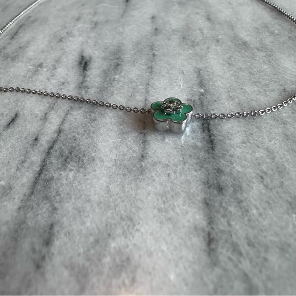 Tory Burch - Kira Green and Silver Enamel Flower Pendant Slide Necklace - Picture 8 of 8